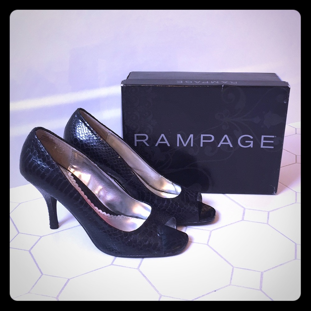 Rampage Snakeskin Peep Toe Heels